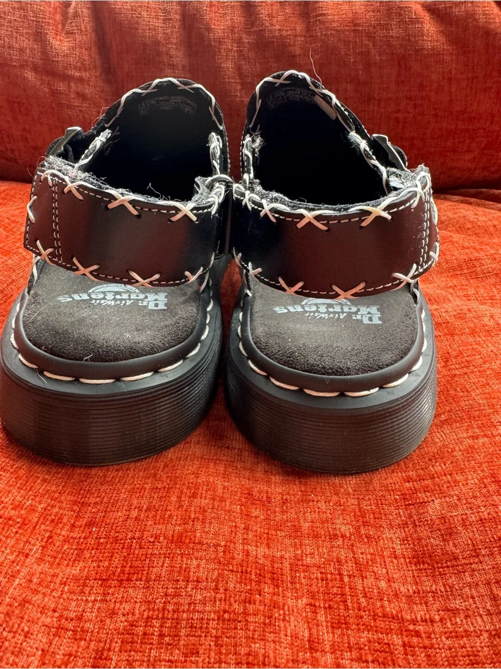 Dr. Martens Black Leather Buckle Slip-On Loafers with White Stitch Detail - Picture 16 of 16